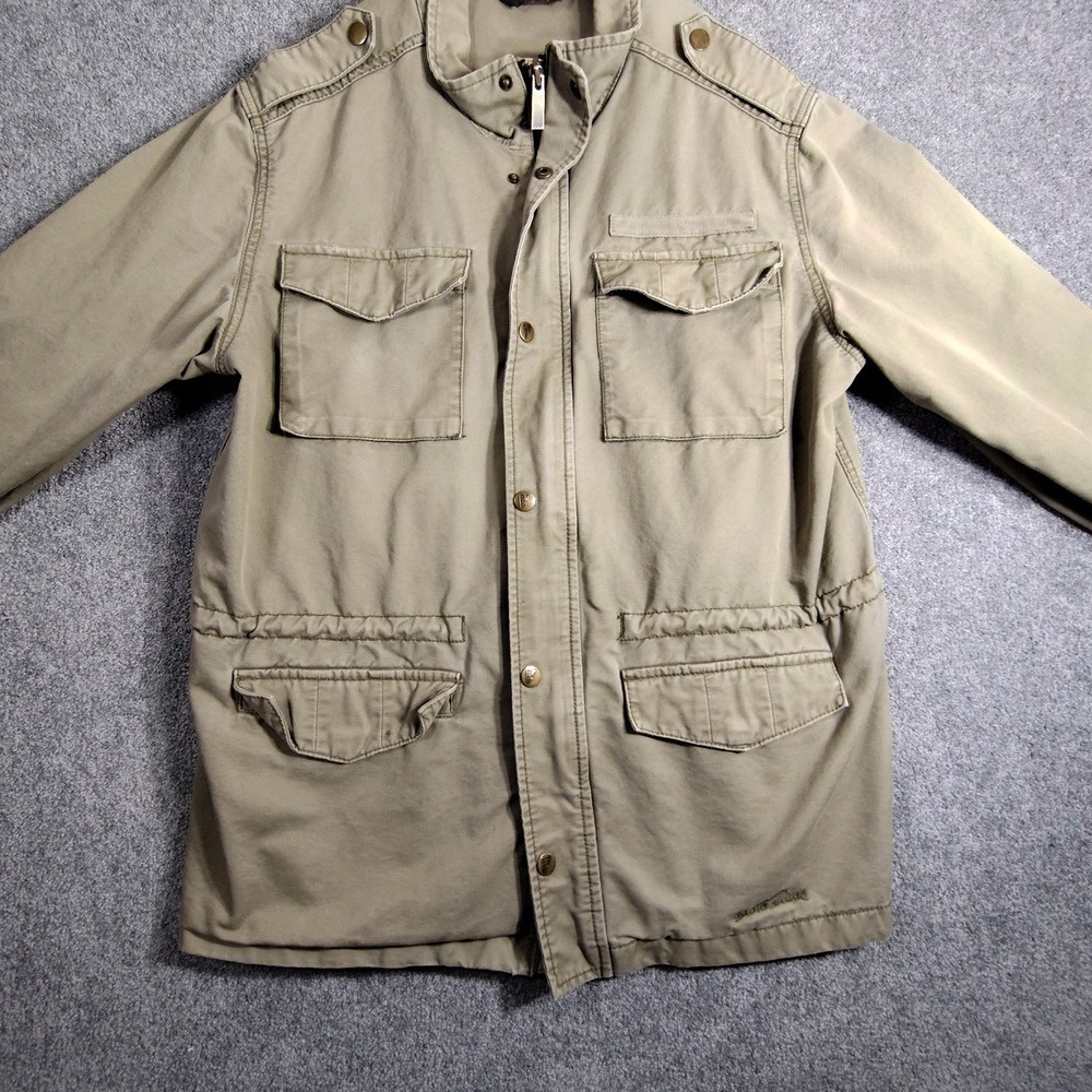 Vtg EDDIE BAUER Gray 100% Cotton Canvas Military Chore Coat Jacket Mens Size L